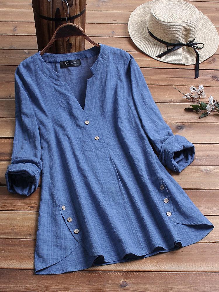 women's irregular hem button top, view 3 - MRSLM