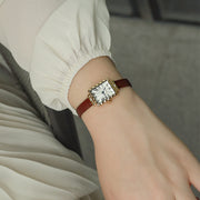Women's rectangular leather strap antique watch - MRSLM