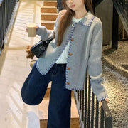 Women's collared cropped knit cardigan, view 7 - MRSLM
