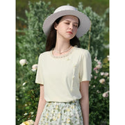 chic floral short sleeve T-shirt, view 6 - MRSLM
