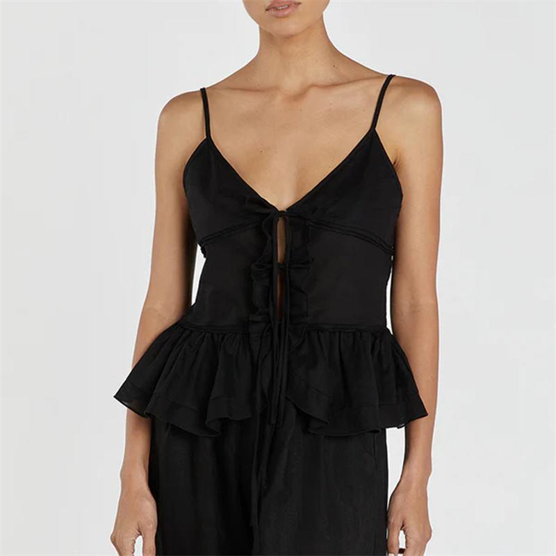 v-neck cami top with tie-up straps - MRSLM