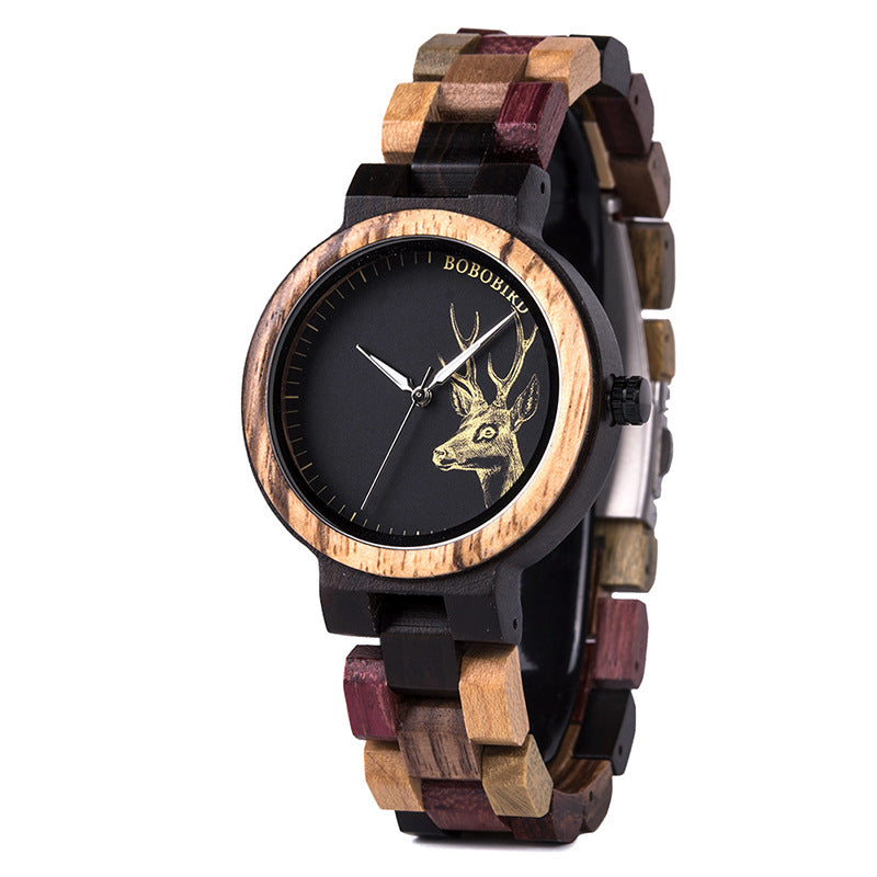 retro wooden quartz couple watch, view 4 - MRSLM