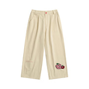 High-waist cotton pants with fruit embroidery, view 2 - MRSLM