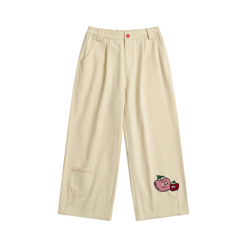 High-waist cotton pants with fruit embroidery, view 2 - MRSLM