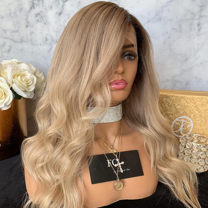 golden big wave long curly wig, view 3 - MRSLM
