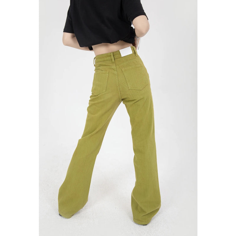 green high waist wide-leg denim pants, view 6 - MRSLM