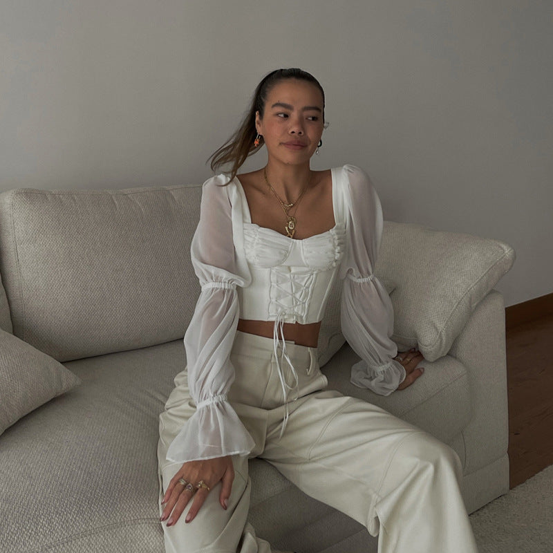 square collar long sleeve crop top - MRSLM