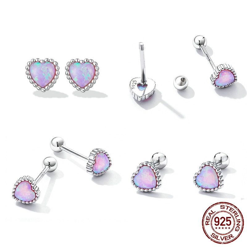 blue crystal heart stud earrings, view 5 - MRSLM
