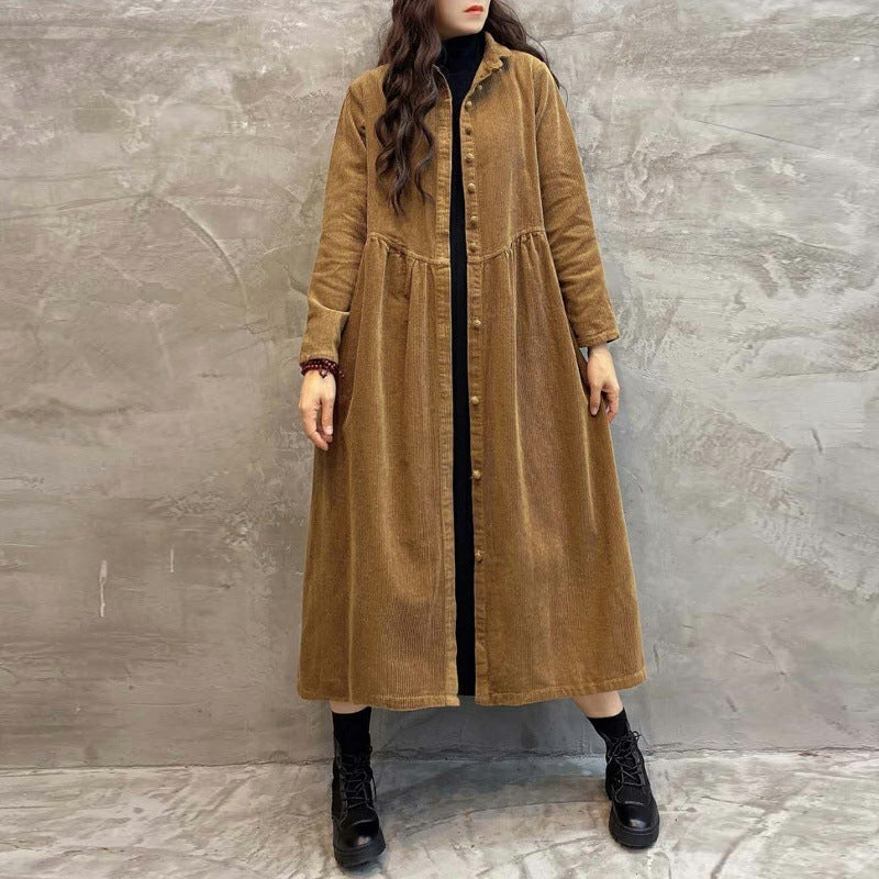 retro corduroy women's long coat, view 9 - MRSLM