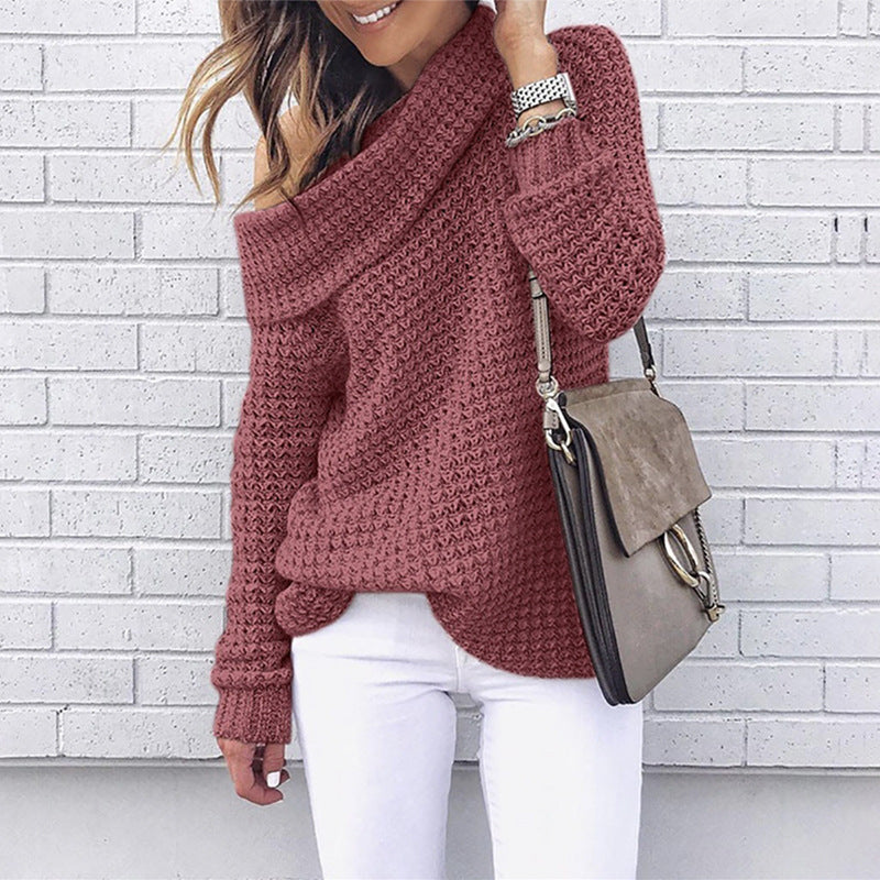 off shoulder knitted sweater for women, view 2 - MRSLM