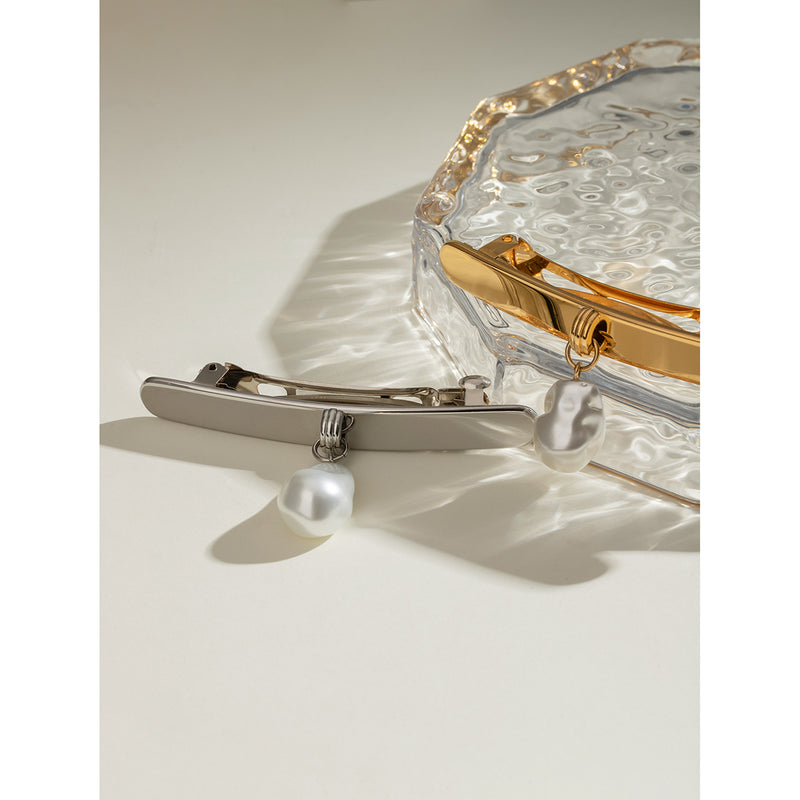 18k gold plated pearl hair clip, view 5 - MRSLM