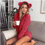 Women's hooded fleece lounge dress with ears, view 6 - MRSLM