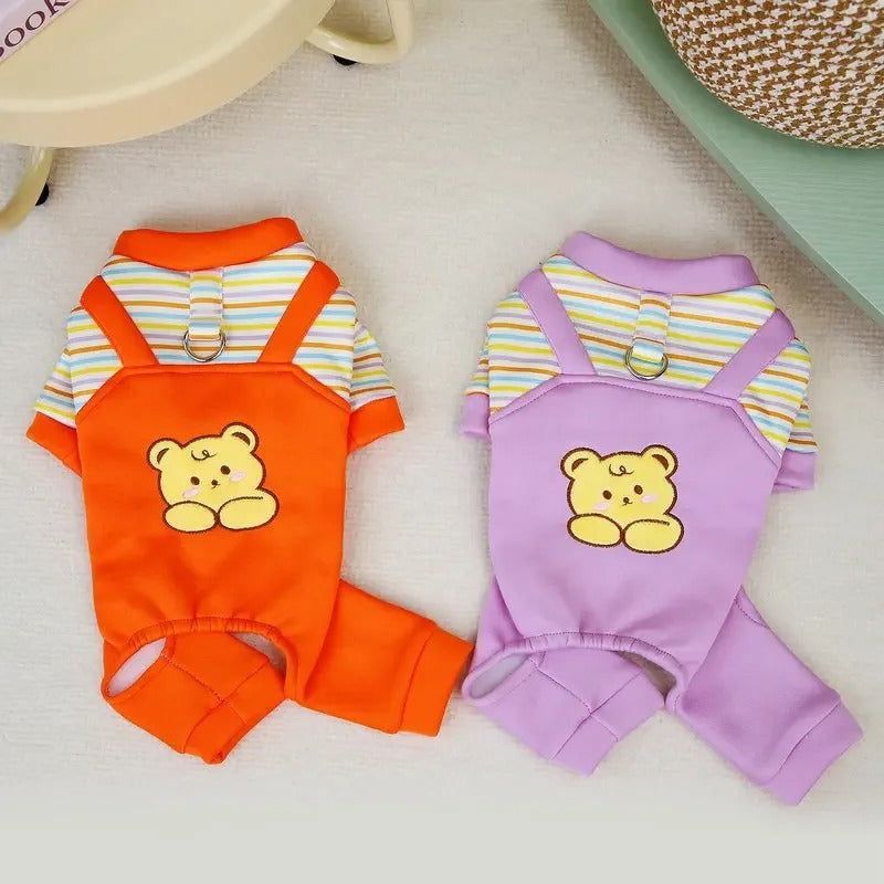 cozy striped dog jumpsuit pajamas, view 7 - MRSLM
