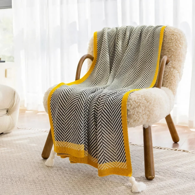 nordic knitted stripe shawl blanket, view 4 - MRSLM