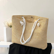 straw weave summer beach tote, view 2 - MRSLM