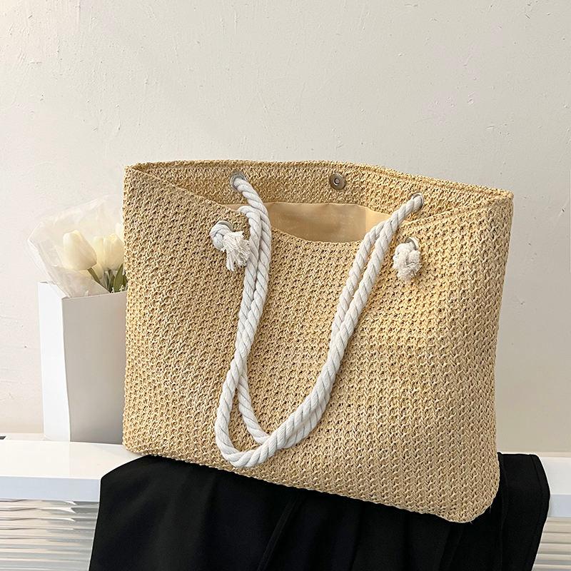 straw weave summer beach tote, view 2 - MRSLM