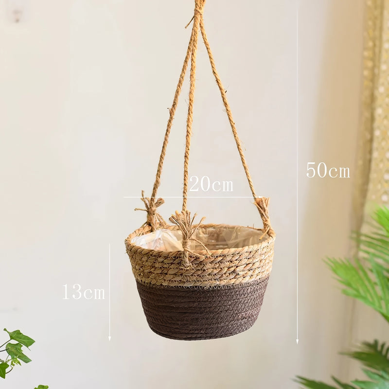 Jute rope hanging planter basket, view 4 - MRSLM