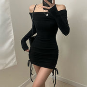 Knitted long-sleeved waist dress, view 4 - MRSLM