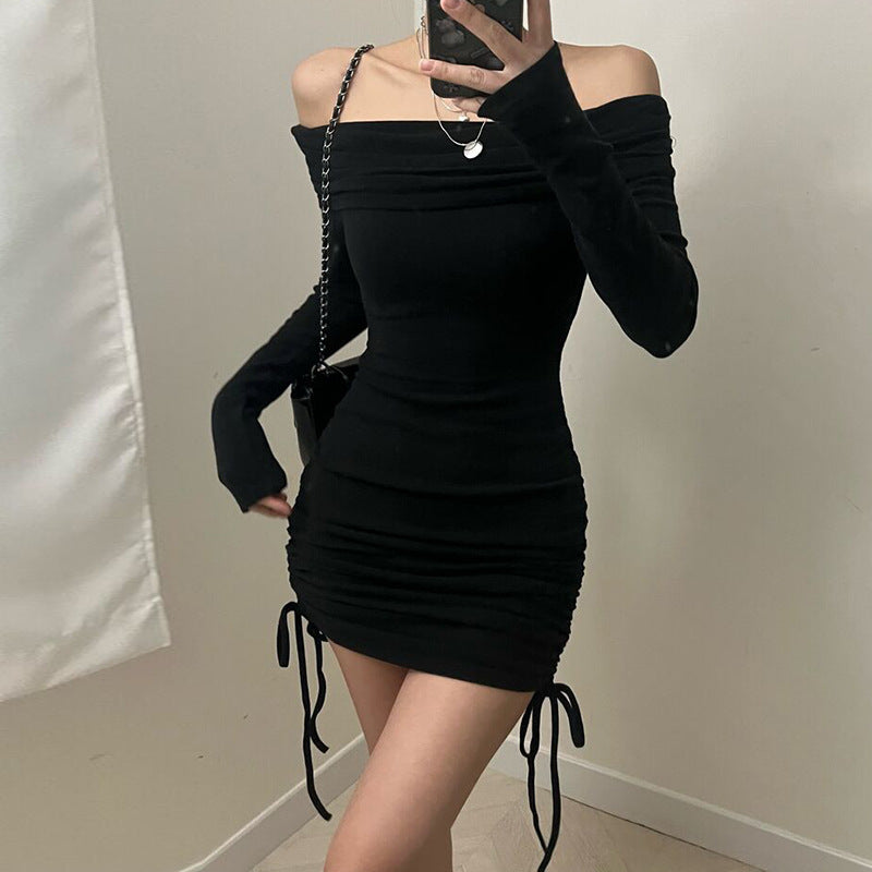 Knitted long-sleeved waist dress, view 4 - MRSLM