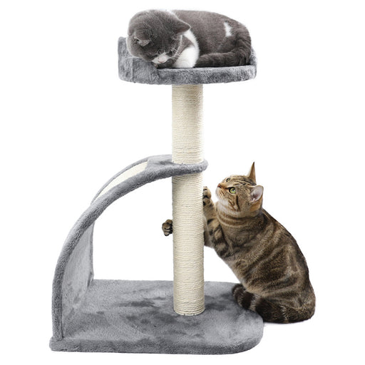 compact cat scratching post with plush perch, view 2 - MRSLM