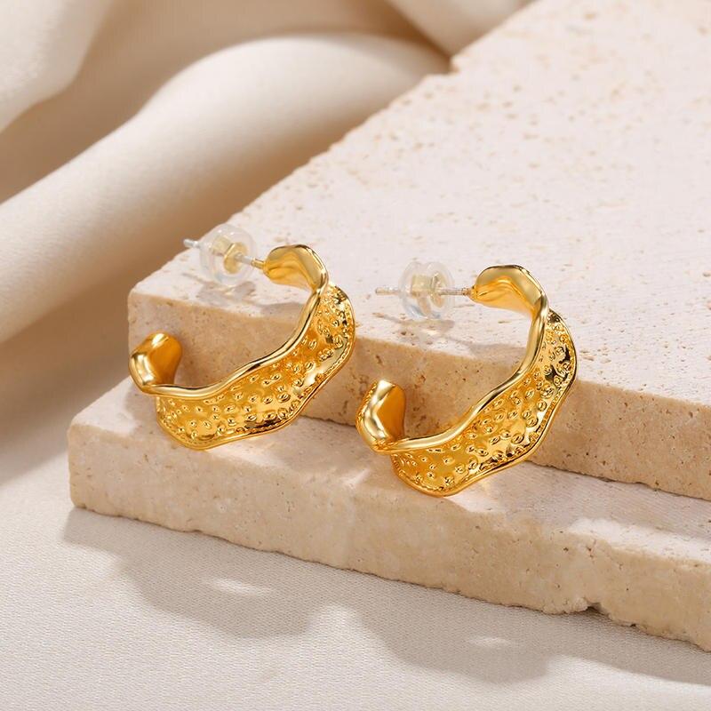 ginkgo leaf gold stud earrings, view 12 - MRSLM