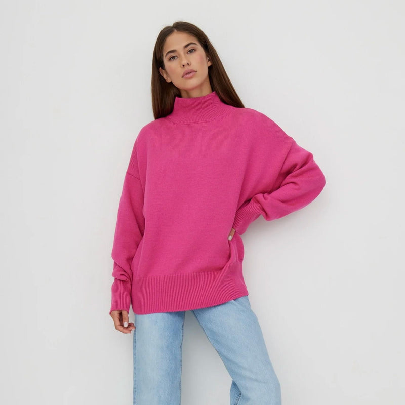 womens oversized turtleneck knitted sweater, view 24 - MRSLM