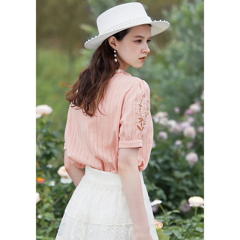 Floral embroidered stand collar blouse, view 4 - MRSLM
