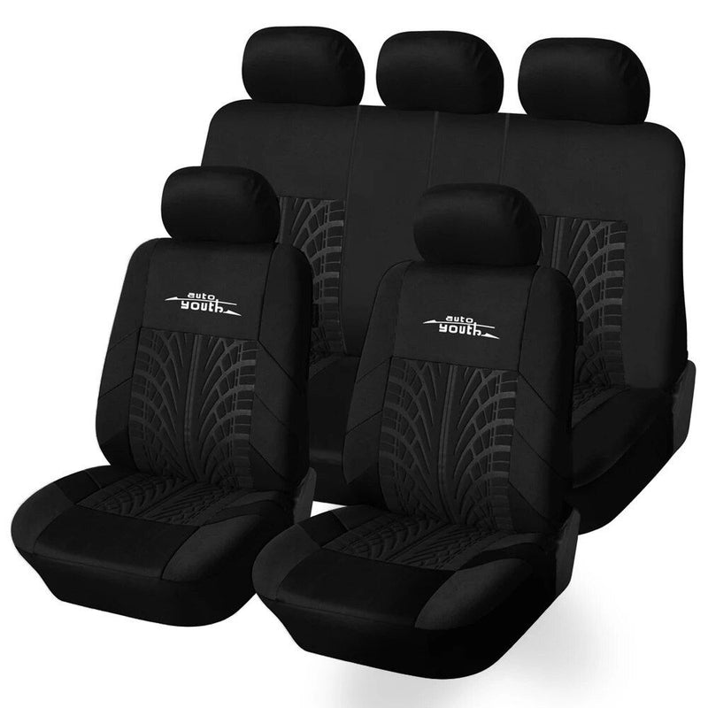 embroidered car seat covers with tire track detail, view 7 - MRSLM