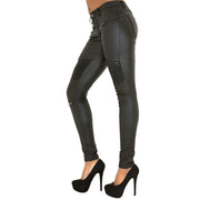 Faux leather denim pants with zipper stitching, view 6 - MRSLM