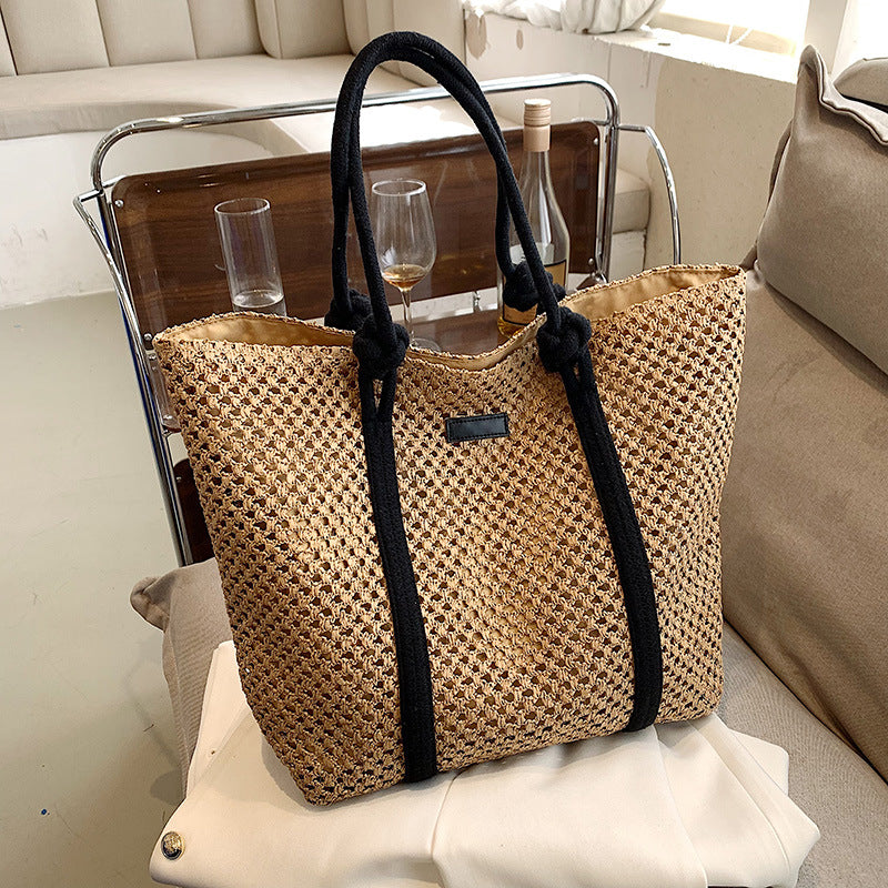large capacity straw beach tote, view 3 - MRSLM