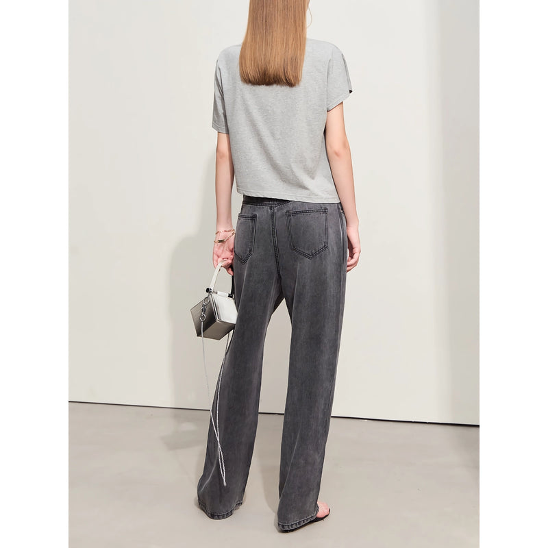 Minimalist High Waist Women's Baggy Jeans – Vintage Lyocell Straight Pants