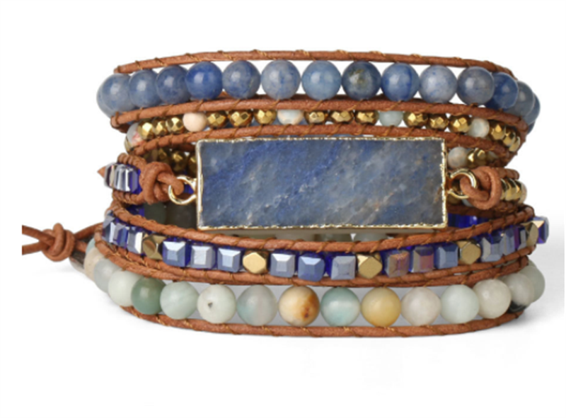 leather wrap blue aventurine bracelet, view 4 - MRSLM