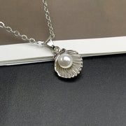shell and imitation pearl pendant necklace, view 4 - MRSLM