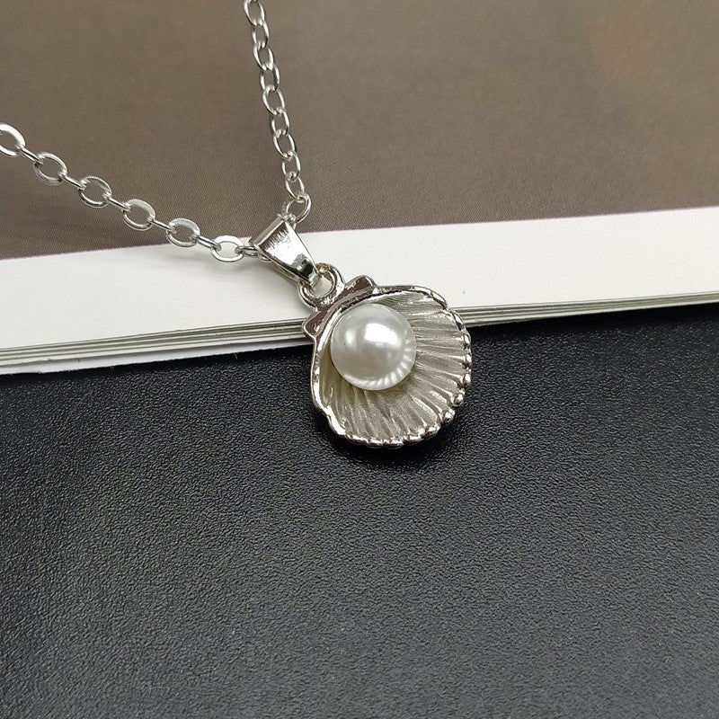 shell and imitation pearl pendant necklace, view 4 - MRSLM