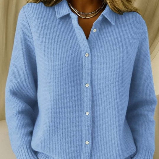 women's button knit lapel cardigan sweater, view 2 - MRSLM
