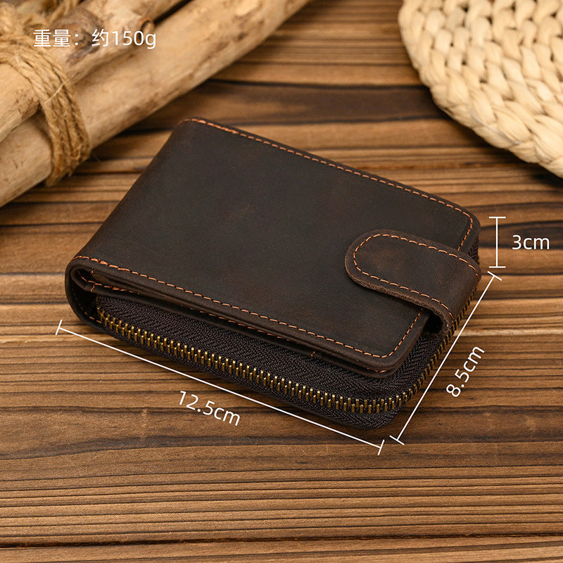 men's crazy horse leather zipper wallet, view 2 - MRSLM