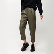 high-waist slim-fit pu leather cropped trousers - MRSLM