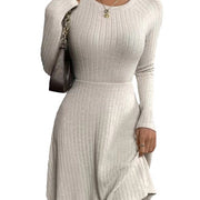 slim fit sunken stripe fleece dress, view 6 - MRSLM
