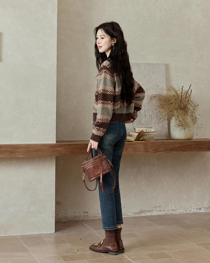 retro striped knitted cardigan, view 6 - MRSLM