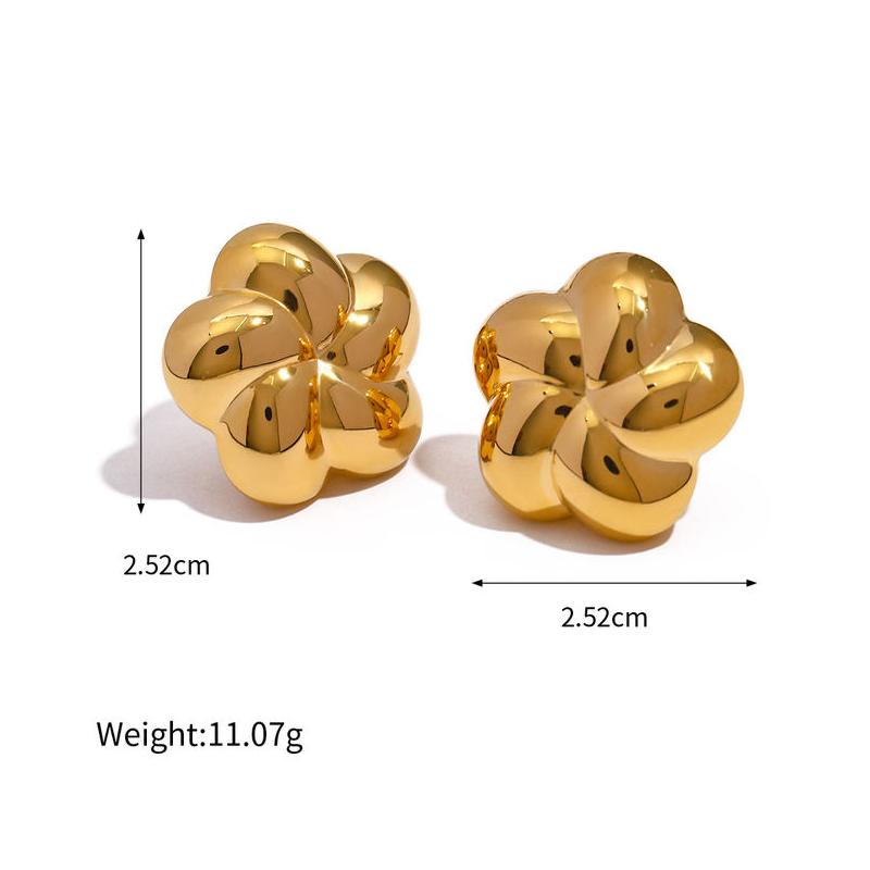 gold plated flower stud earrings, view 3 - MRSLM