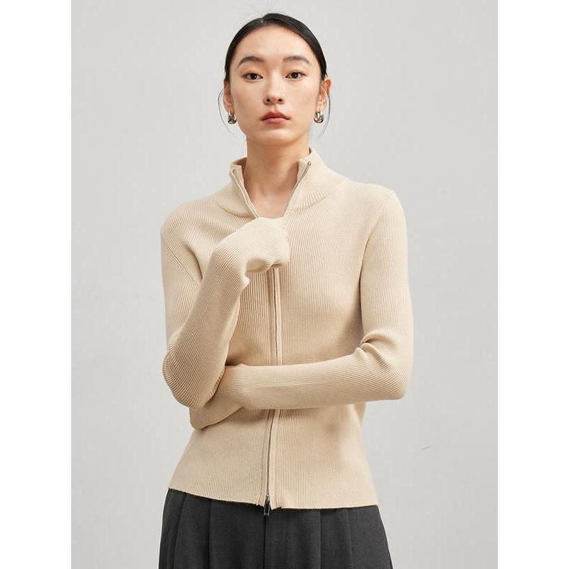 stand collar zip cardigan, view 6 - MRSLM