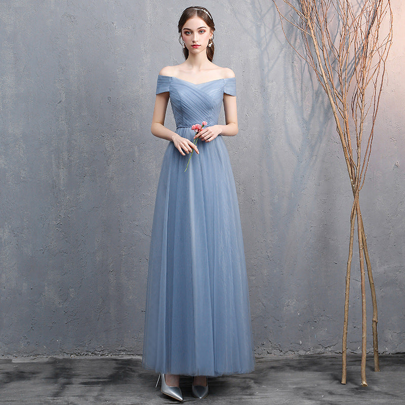 gray-blue off-shoulder banquet dress - MRSLM