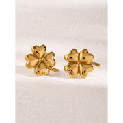 18k gold plated four-leaf clover drop earrings, view 3 - MRSLM