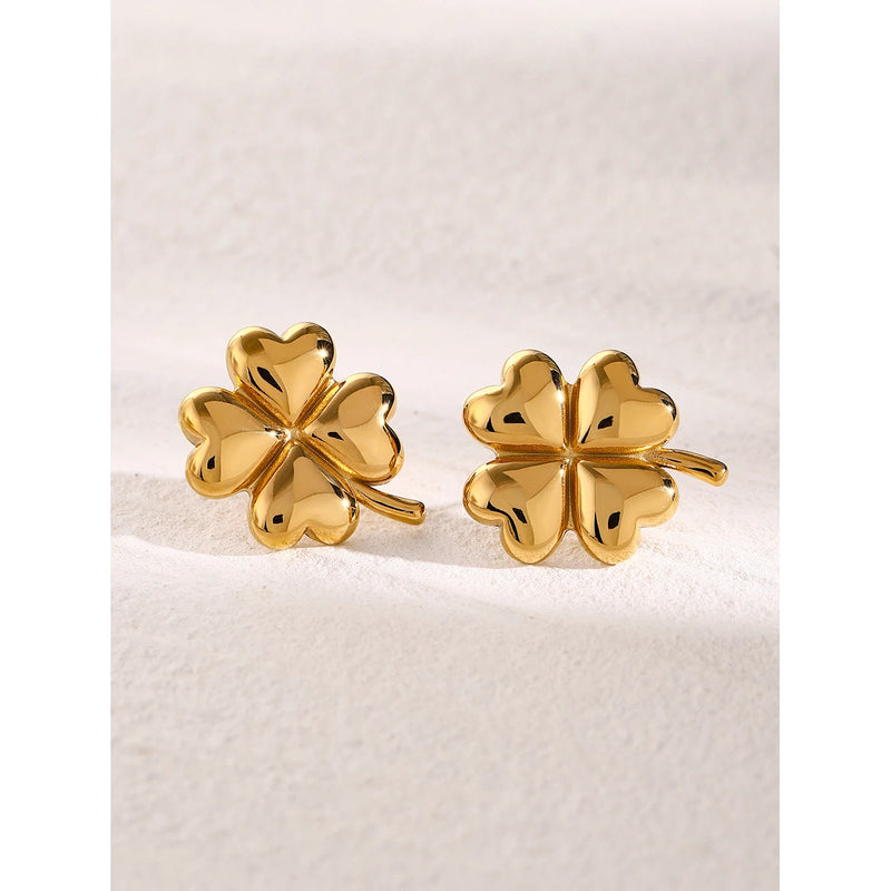 18k gold plated four-leaf clover drop earrings, view 3 - MRSLM