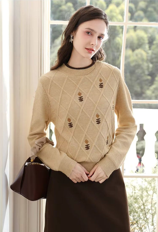 khaki embroidered knit sweater, view 2 - MRSLM