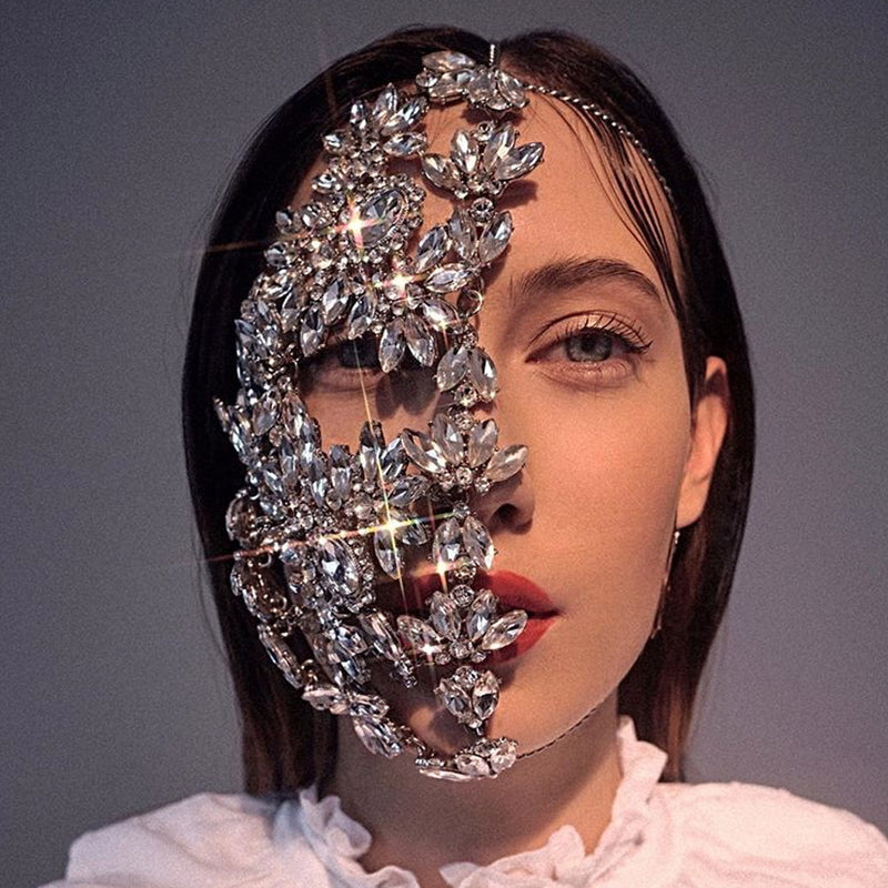 silver rhinestone party mask, view 6 - MRSLM