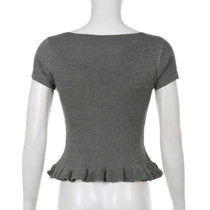 square collar short sleeve knit tee, view 5 - MRSLM