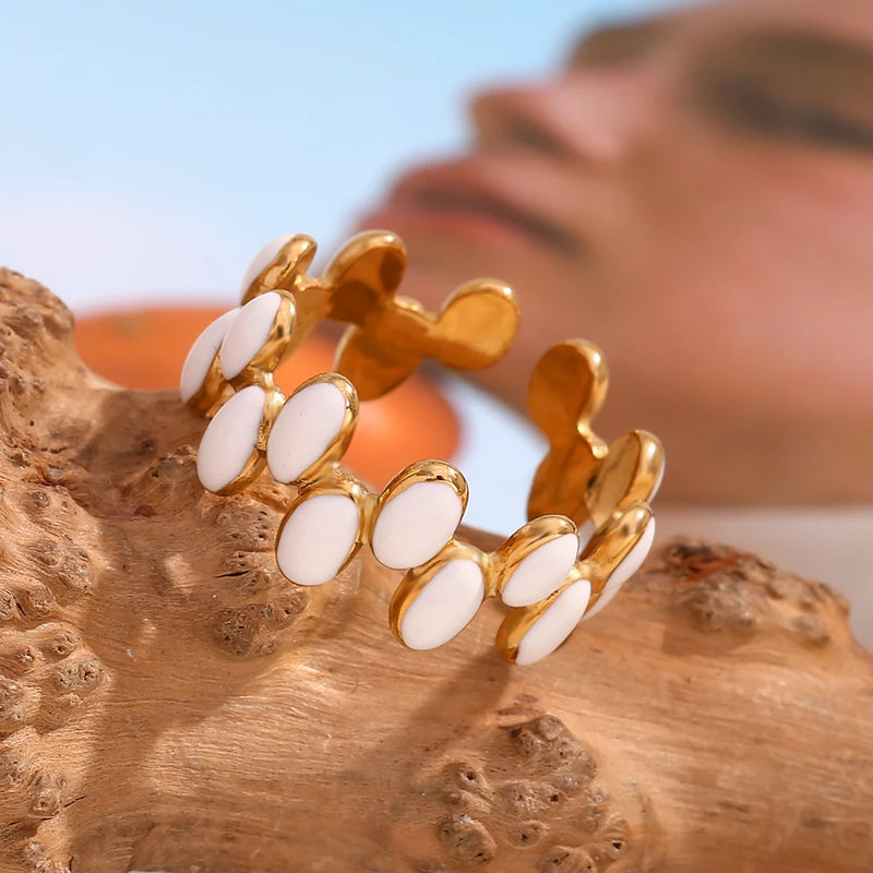 adjustable white enamel oval ring, view 6 - MRSLM