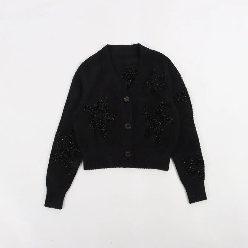 women stars pattern V-neck cardigan, view 2 - MRSLM