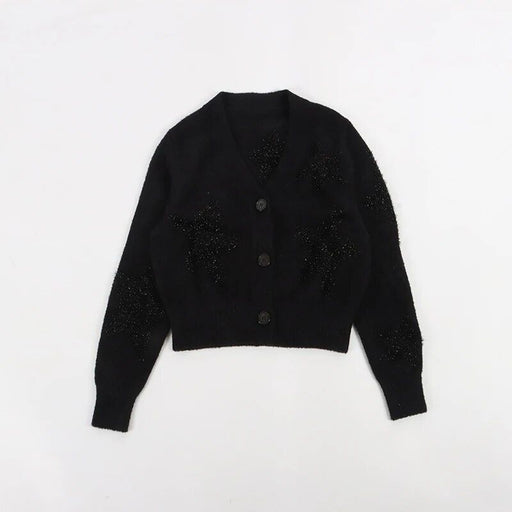 women stars pattern V-neck cardigan, view 2 - MRSLM